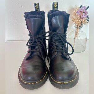 Dr. Martens 1460 Serena Faux Fur Lined Black Leather Lace-Up Combat Boots